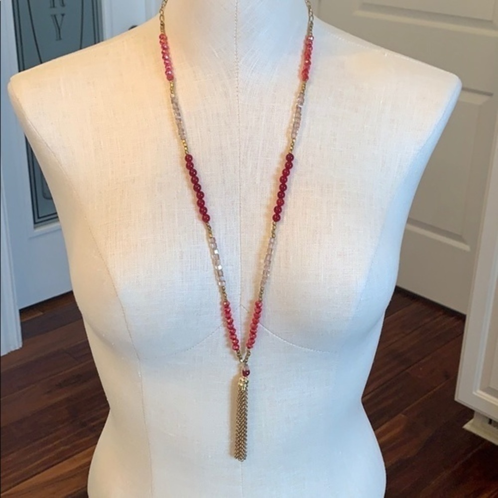💐5/25 extra long glass bead tassel statement